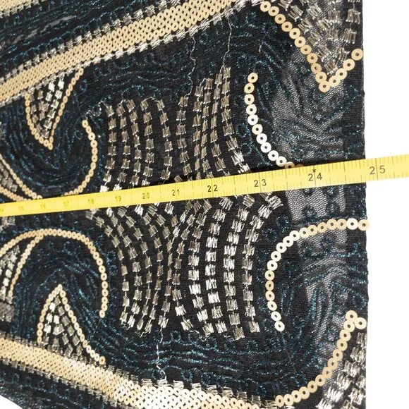 Chico's Sheer Open Jacket Travelers Collection Gold Black Geometric SZ L Sequin - Picture 7 of 11